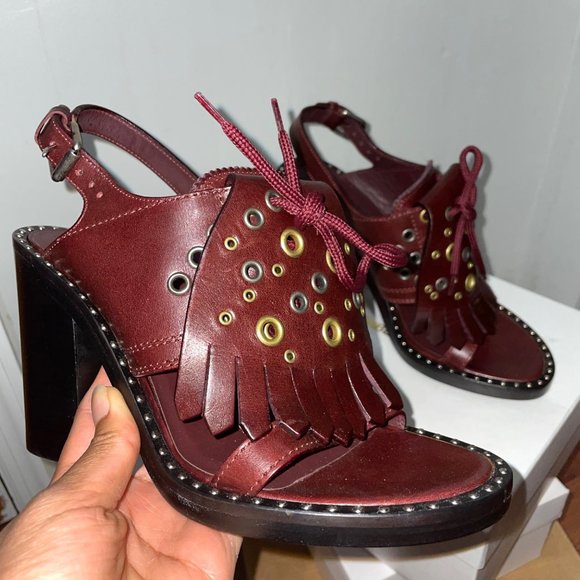 Burberry Leather Fringe Tassel Eyelet Stud Sandals - Picture 6 of 13